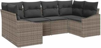 vidaXL Garden Sofa Set with Storage 6 pcs Grey Poly Rattan vidaXL