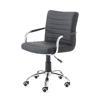 Oresteluchetta Silla oficina negra piel sint&eacute;tica, metal cromado 82-92x52x56