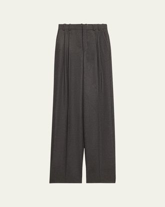 Saint Laurent Wide-Leg Tailored Pants with Pleating