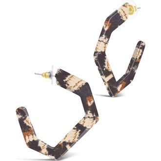 Sterling Forever Open Geometric Hoop Earrings in Brown Leopard at Nordstrom Rack