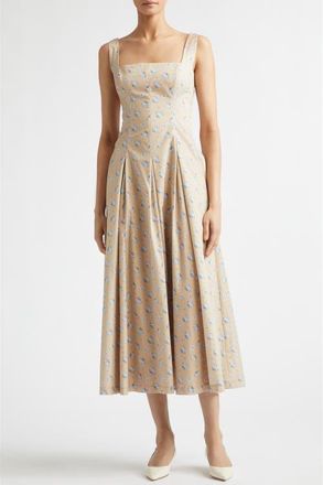 Lela Rose Caitlin Floral Print Cotton Midi Dress in Sand/oxford at Nordstrom, Size 4