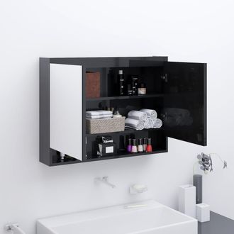vidaXL Armario De Ba&ntilde;o Con Espejo Mdf Negro Brillante 80x15x60 Cm Vidaxl