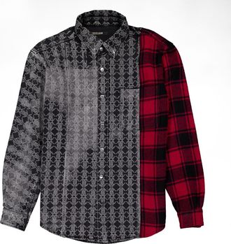 Roberto Cavalli Patchwork Long-Sleeve Shirt, Brand Size 48 ( US Size 38 )
