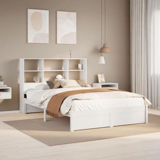 vidaXL Cama Con Estanter&iacute;a Sin Colch&oacute;n Madera Maciza Blanca 140x200 Cm Vidaxl