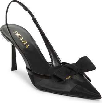Prada Mesh Bow Slingback Pump in Nero at Nordstrom, Size 5.5Us