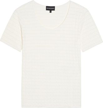 Emporio Armani Textured-knit T-shirt - Cream - S (UK8-10 / S)