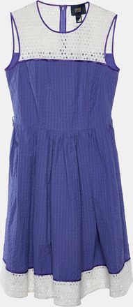 Roberto Cavalli Cavalli Class Purple Seersucker Cotton & Lace Sleeveless Dress