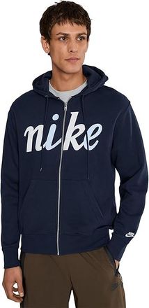 Nike Sportswear Club Full-Zip Fleece Hoodie Mens Sweatshirt Obsidian/Obsidian/White : 2XL, Cotton/Polyester