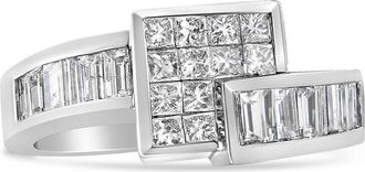 House of Brilliance 14K White Gold 1 1/2 Cttw Diamond Geometric Bypass Ring Band at Nordstrom, Size 7