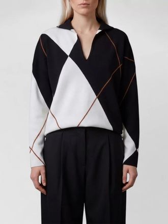 Max Mara virgin wool ribbed high-neck argyle sweater