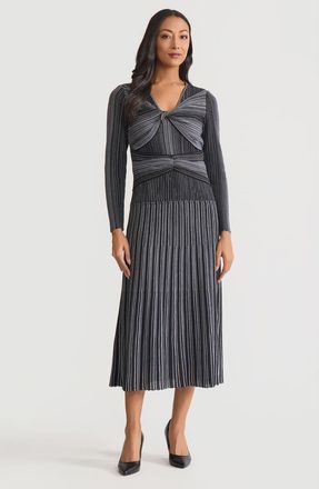 Misook Fit & Flare Twist Front Lurex Knit Maxi Dress in Balck at Nordstrom, Size Xx-Large