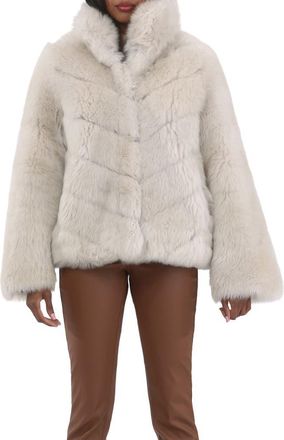 Gorski Genuine Shearling Chevron Jacket, Horizontal Bottom and Reversible in Cream/cream at Nordstrom, Size X-Large