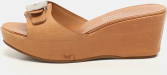 Ferragamo Brown Leather Gancini Buckle Wedge Sandals