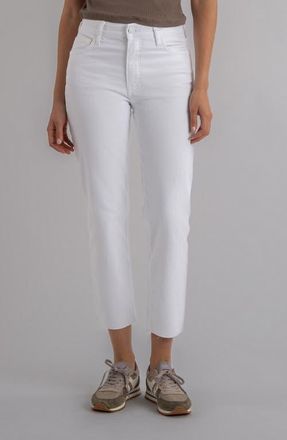 Kut from the Kloth Rachael Fab Ab High Waist Raw Hem Crop Mom Jeans in Optic White at Nordstrom, Size 6P
