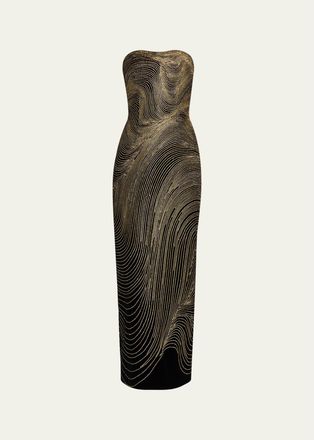 Oscar De La Renta Strapless Shimmering Velvet Column Gown