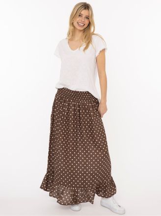 Zwillingsherz Maxirock ZWILLINGSHERZ Classic Dots, Damen, Gr. L/XL, braun, Obermaterial: 59% Viskose, 30% Baumwolle, 11% Leinen, R&ouml;cke Maxirock, kn&ouml;chellang, elasti