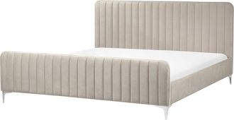 Beliani Cama Con Somier De Terciopelo Gris Pardo 180 X 200 Cm Acolchado Patas Metal Lunan