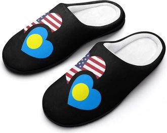 Generic Palau U.S. Flag Slippers Men Winter Warm Cotton Anti-Slip Indoor Slip-Ons House Shoes
