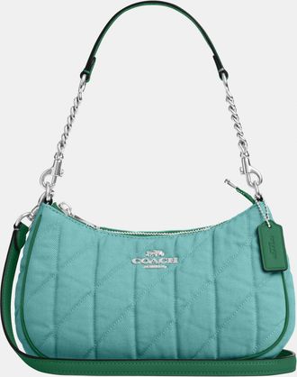 Coach Womens Teri Shoulder Bag in Colored Quilted Denim - Green - One Size