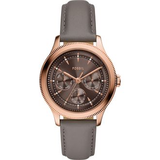 Fossil Brynn Multifunction Leather Strap Watch, 38mm in Brown/Rose Gold at Nordstrom Rack