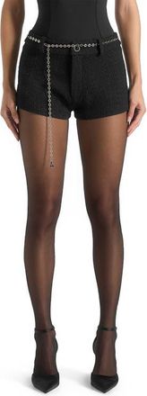 Mani&egrave;re De Voir Elina Tweed Mini Shorts With Belt in Black at Nordstrom, Size 12