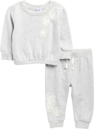 Splendid Rose Embroidered Sweatshirt & Sweatpants Set in Light Heather Grey at Nordstrom, Size 12-18M