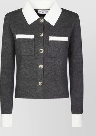 Self Portrait wool blend contrast collar cardigan