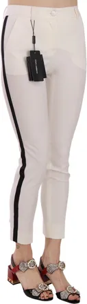 Dolce & Gabbana White Side Stripe Cropped Skinny Womens Pants
