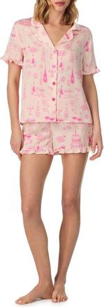 Room Service PJs Print Ruffle Trim Short Pajamas in Tan Print at Nordstrom, Size X-Large