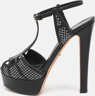 Sergio Rossi Black Monochrome Leather And Straw Platform Sandals