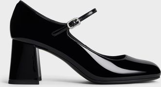 Charles & Keith Patent Block-Heel Mary Jane Pumps