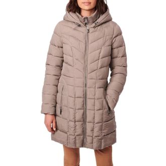 Bernardo Puffer Jacket Womens Brown Quilted Insulated Hooded Full Zip FROG 8