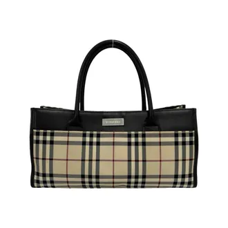 Burberry Beige Brown Canvas Leather Handbag Tote Bag (Pre-Owned)