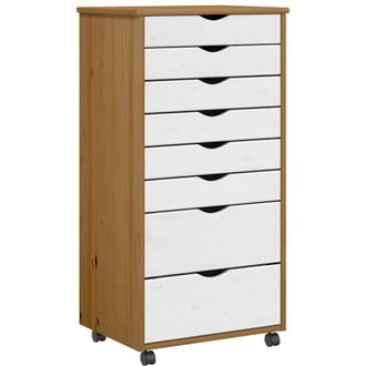 vidaXL Rolling Cabinet with Drawers moss Honey Brown Solid Wood Pine Vidaxl