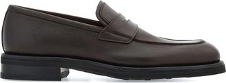 Ferragamo Brown Leather Penny Loafers with Low Stacked Heel