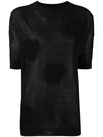 Uma Wang circle-motif short-sleeved knitted top - women - Polyester/Cotton - S - Black