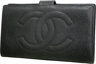Chanel Black Grained Calfskin Long Wallet (Bi-Fold) (Pre-Owned)