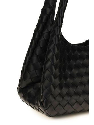 Bottega Veneta Campana Lambskin Leather Shoulder Bag - Black