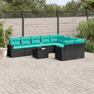 vidaXL Set De Sof&aacute;s De Jard&iacute;n 10pzas Con Cojines Rat&aacute;n Sint&eacute;tico Negro Vidaxl