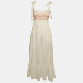 Zimmermann White Linen Shirring Detail Midi Dress