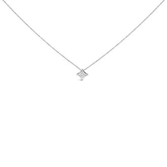 House of Brilliance 10K White Gold 1/10 Cttw Solitaire Princess Cut Diamond Kite Shaped Pendent Necklace - 18 Inches
