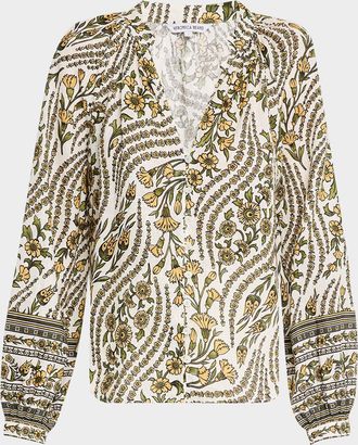 Veronica Beard Ailani Floral-Print Linen Top