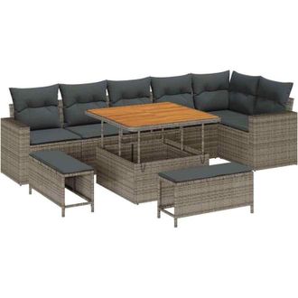 vidaXL Garden Sofa Set with Cushion 11 pcs Grey Poly Rattan vidaXL