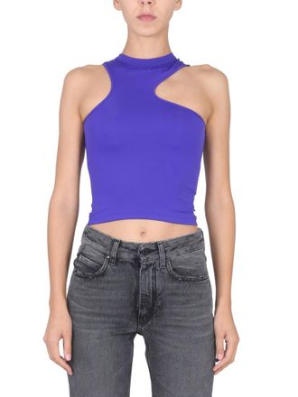 Off-white Purple Solid Mock Collar Top