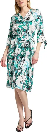 Ming Wang Ming Wang Printed Charmeuse Tie-Sleeve A-Line Dress