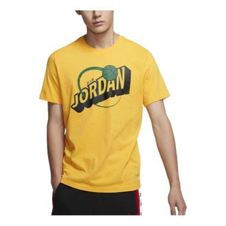 Nike Jordan Mens Air Jordan Alphabet Printing Round Neck Pullover Short Sleeve Yellow T-Shirt CT2001-741