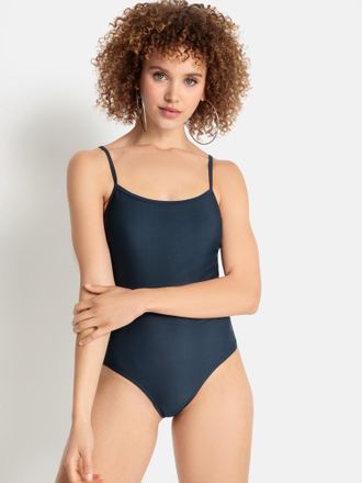 Lascana Badeanzug LSCN BY LASCANA Gina, Damen, Gr. 34, Cup A/B, blau (marine), Recycling-Polyamid, unifarben, Badeanz&uuml;ge Badeanzug, mit gebundenen Tr&auml;gern im 
