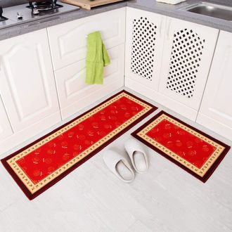 OEM [mai Usato]tappeto Da Cucina 2 Pezzi, Antiscivolo, Lavabile In Lavatrice, Zerbino Da Bagno, Zerbino Da Cucina (40x120+40x60 Cm, Rosso Rosa)