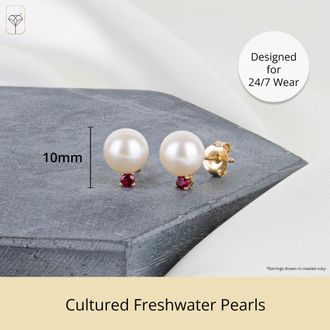 MAX + STONE 14k Yellow Gold Freshwater Pearl and Gemstone Stud Earring