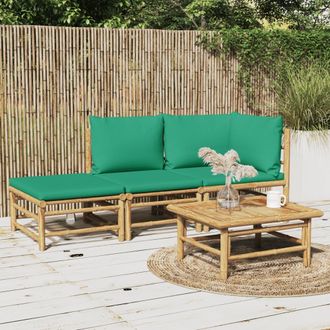 vidaXL Set De Muebles De Jard&iacute;n 3 Piezas Bamb&uacute; Con Cojines Verde Vidaxl